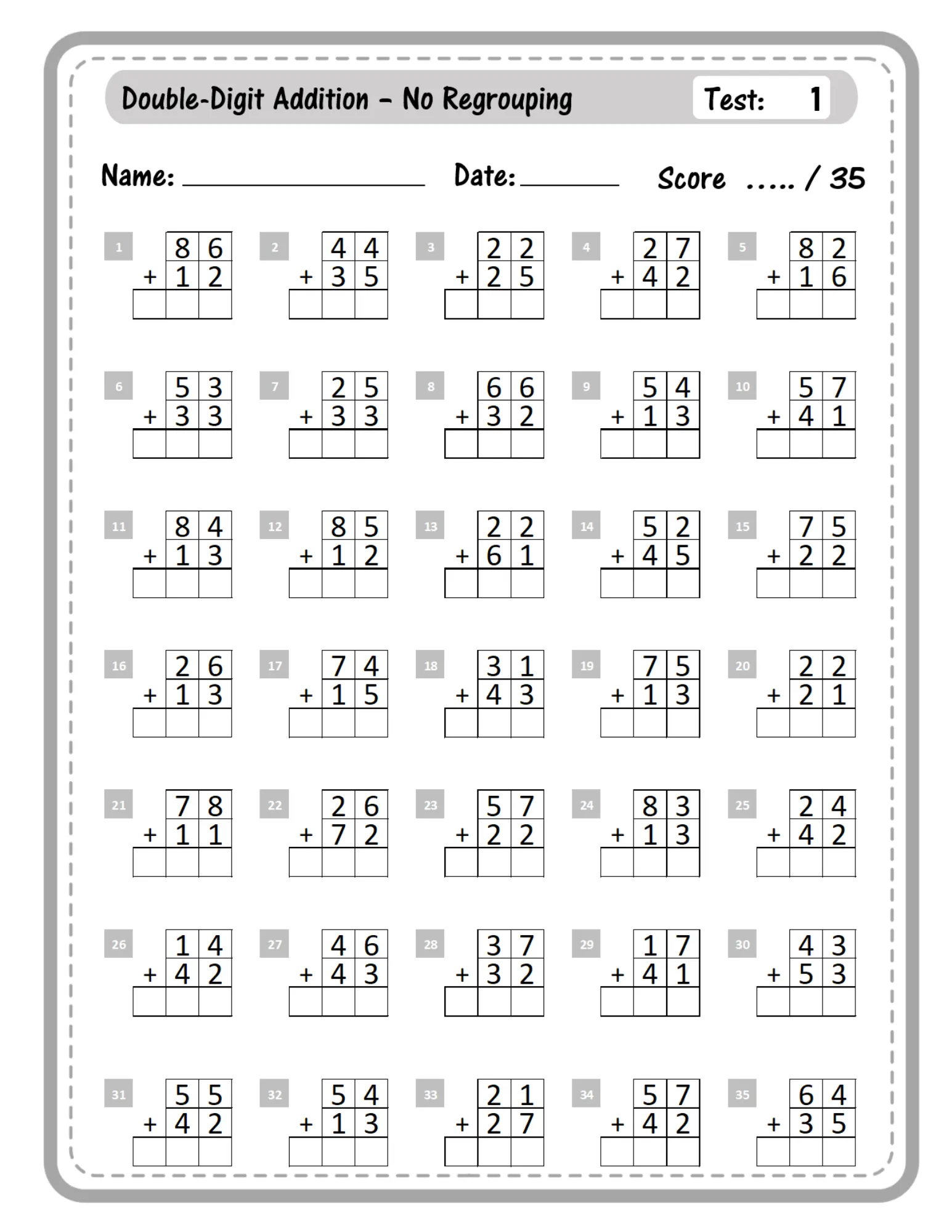 Double Digit - Sample page with addition problems